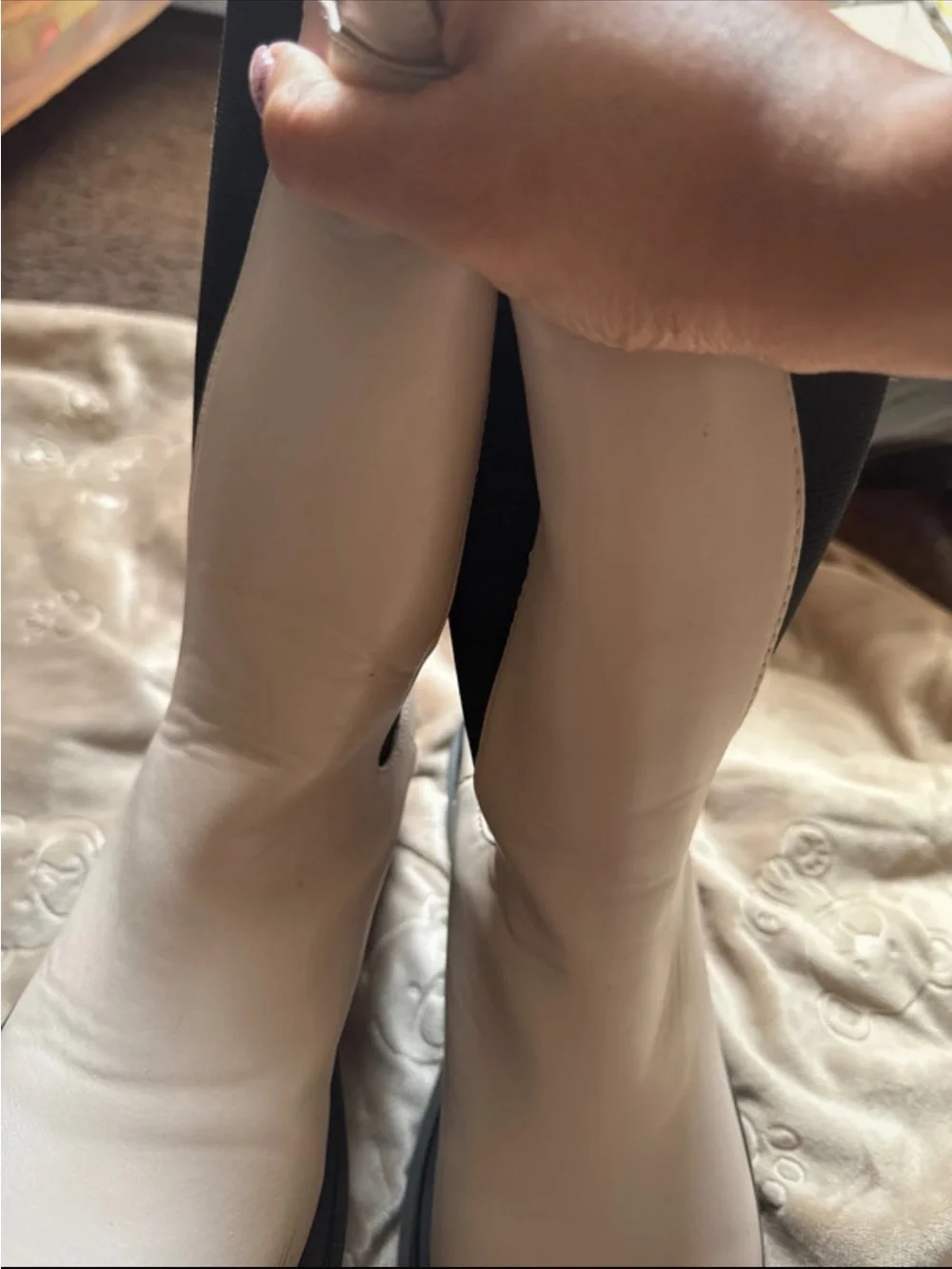Women’s Cream Chelsea Boots with Black Elastic Panels